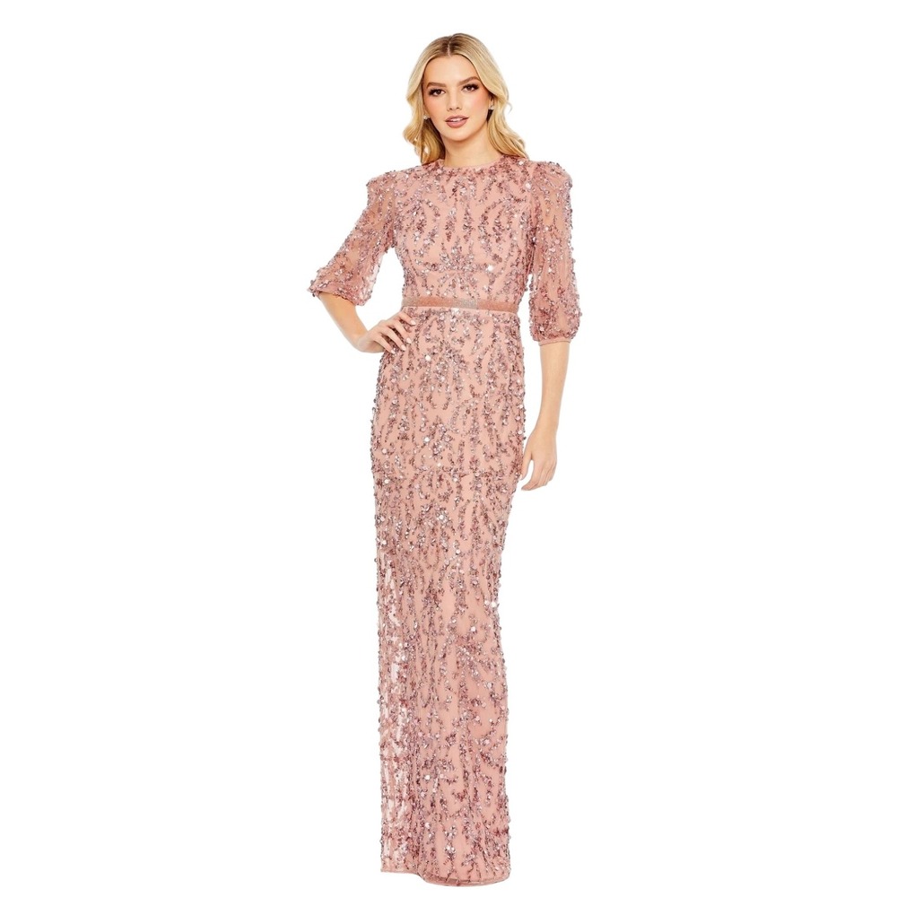 Mac Duggal 93790 Rosewood Embellished Column Gown 3/4 Sleeves Size 6 $598